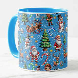 Caneca Padrão Decorativo de Natal com Fundo Azul