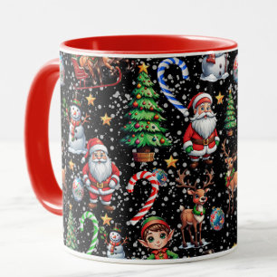 Caneca Padrão Decorativo de Natal com Fundo Preto