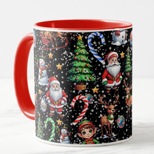 Caneca Padrão Decorativo de Natal com Fundo Preto (Criador carregado)