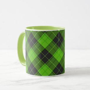 Caneca Padrão diagonal xadrez simples em verde escuro