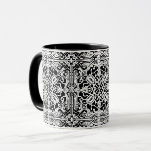 Caneca Padrão do Azulejo marroquino mosaico em preto e br