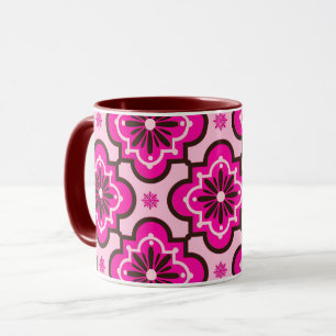 Caneca Padrão do Azulejo marroquino, rosa-fúsia e preto