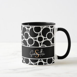 Caneca Padrão do círculo preto e branco com monograma