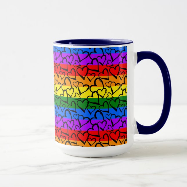Caneca Padrão do Coração Arco-Íris (Direita)