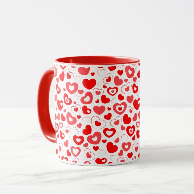 Caneca Padrão do Coração Vermelho dia de os namorados (Frente Esquerda)