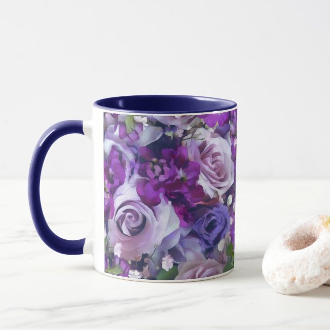 Caneca Padrão do Jardim das Flores Violet Lilac Rosa (Com Donut)