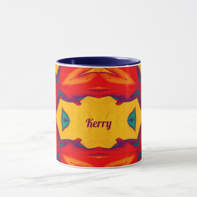 Caneca Padrão do KERRY ~ Zany ~ Azul Vermelho Amarelo e L (Centro)