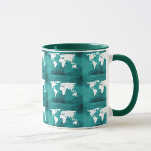 Caneca padrão do mapa mundial de turquesa