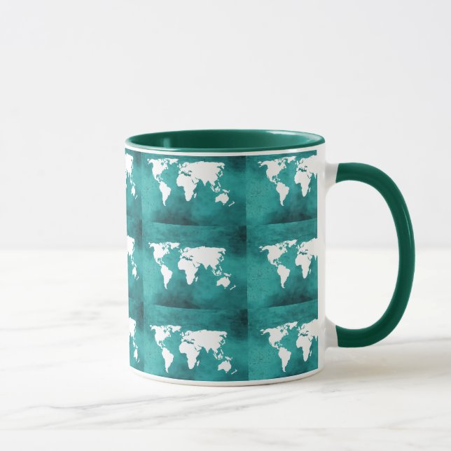 Caneca padrão do mapa mundial de turquesa (Direita)