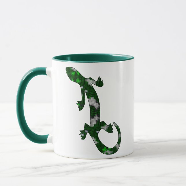 Caneca Padrão do mosaico verde Gecko Lizard Reptile Art (Esquerda)