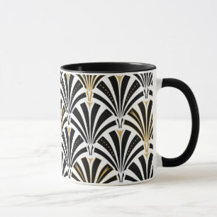 Caneca Padrão do ventilador Art Deco - preto e branco