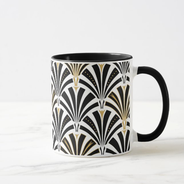 Caneca Padrão do ventilador Art Deco - preto e branco (Direita)