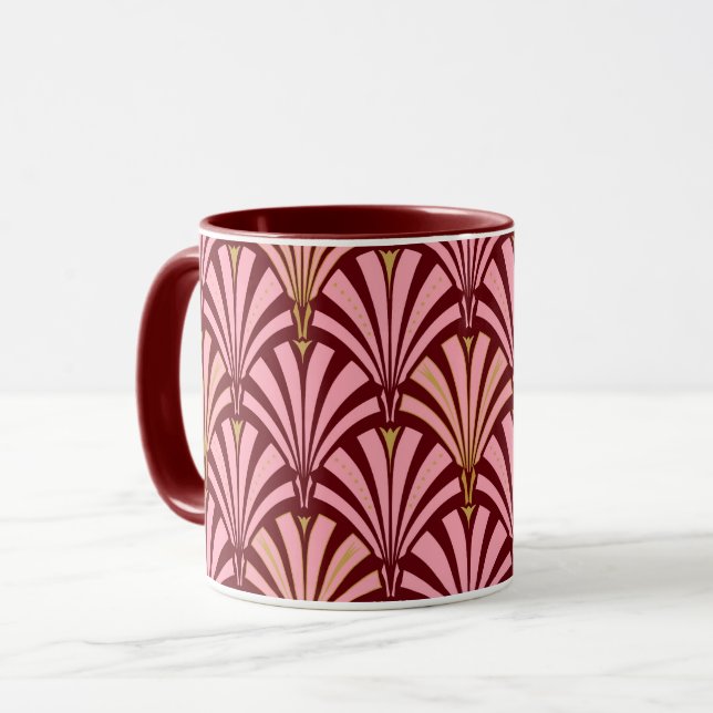 Caneca Padrão do ventilador Art Deco - rosa e marrom (Frente Esquerda)