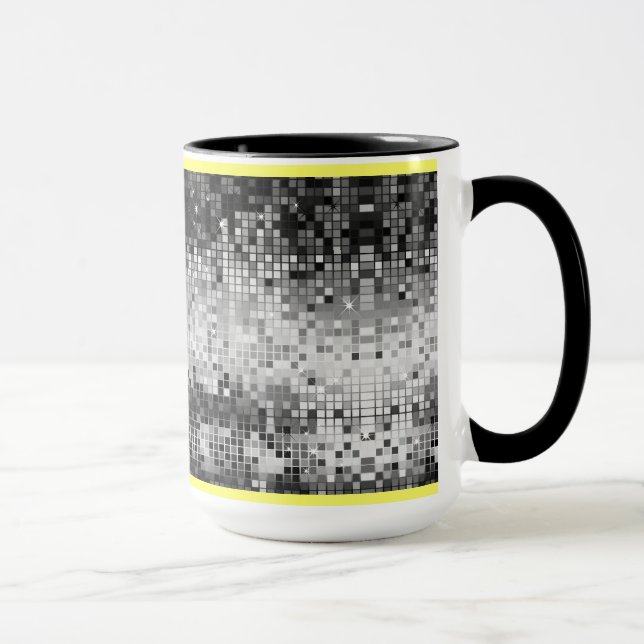 Caneca Padrão dos espelhos do DiscoBall Retro Preto e Bra (Direita)