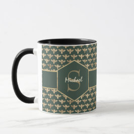 Caneca Padrão Dourado de MelBee elegante em verde escuro
