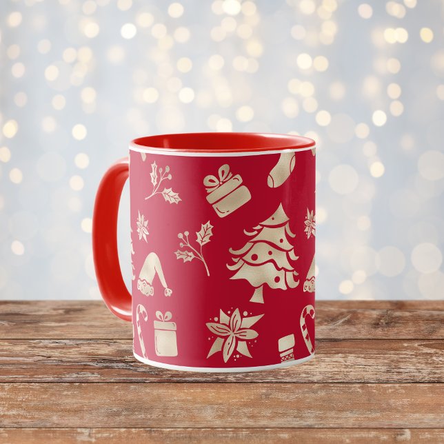 Caneca Padrão Dourado de Natal Feliz Moderno (Criador carregado)