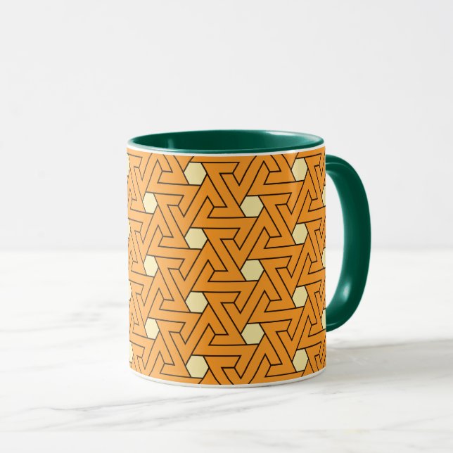 Caneca Padrão Egípcio Oriental Orange Beige Hexagon (Frente Esquerda)