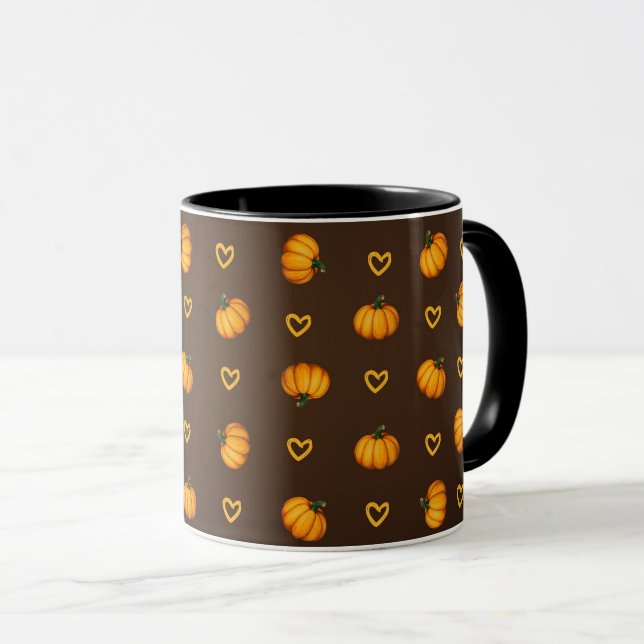 Caneca Padrão Elegante de Abóbora de Outono Sazonal (Frente Esquerda)