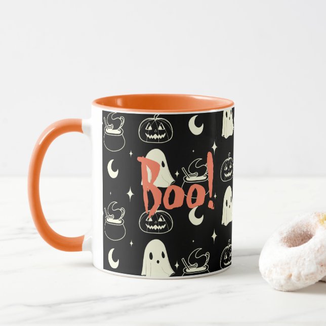 Caneca Padrão Fantasma Bonito do Halloween Boo (Com Donut)