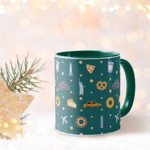 Caneca Padrão Festivo de Natal Verde da Cidade de Nova Yo