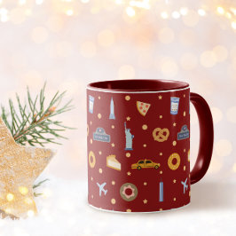 Caneca Padrão Festivo de Natal Vermelho da Cidade de Nova