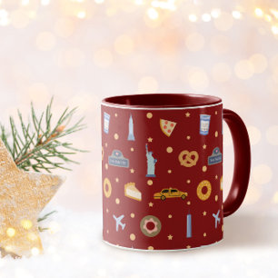 Caneca Padrão Festivo de Natal Vermelho da Cidade de Nova