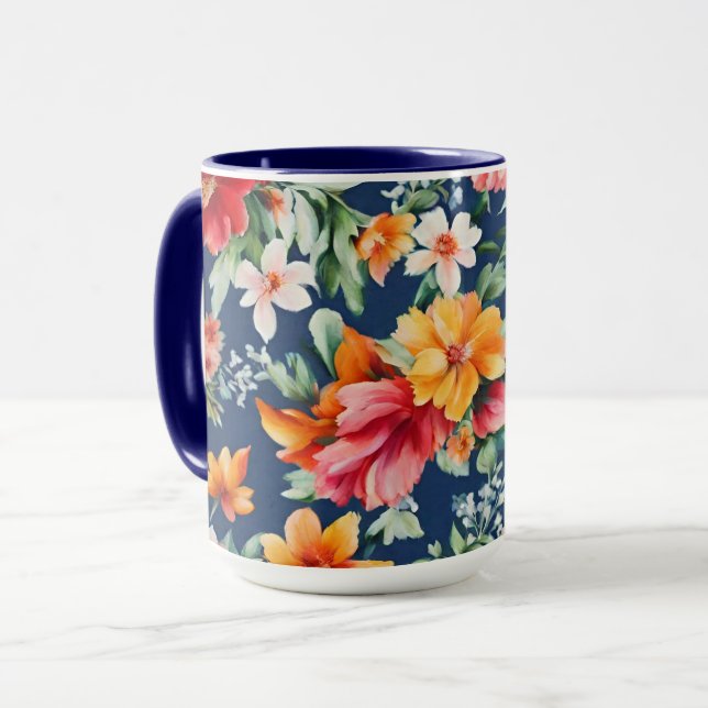 Caneca Padrão Floral Amarelo de Verão (Frente Esquerda)