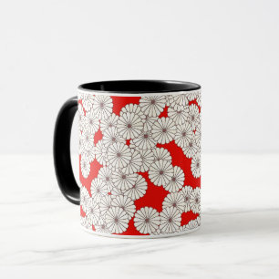 Caneca Padrão floral Art Deco - branco em vermelho