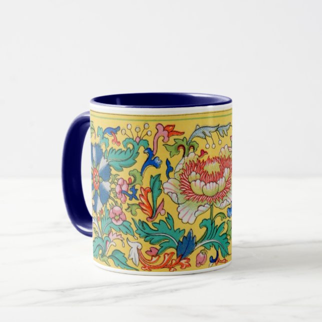 Caneca Padrão Floral Asiático Elegante Belo Fundo (Frente Esquerda)