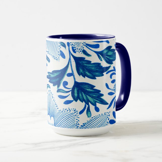 Caneca Padrão Floral Azul e Branco (Frente Esquerda)