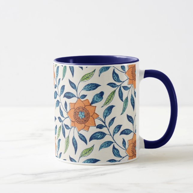 Caneca Padrão Floral Azul e Laranja (Direita)