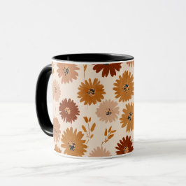 Caneca Padrão Floral Bege Boho Terra Daisy