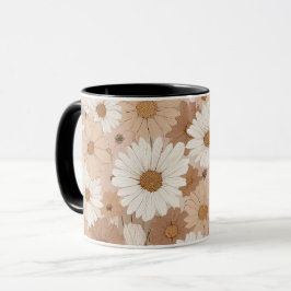 Caneca Padrão Floral Bege Margarida Tom Terra Boho
