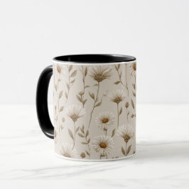 Caneca Padrão Floral Boho Terra Tom de Bege Daisy