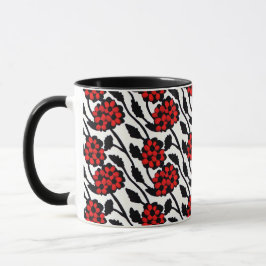 Caneca Padrão Floral bonito em Vermelho, Preto e Branco