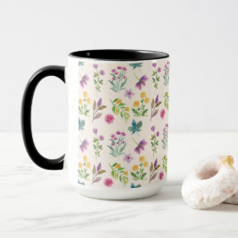 Caneca Padrão Floral Botânico Vitoriano Escuro e Sombrio