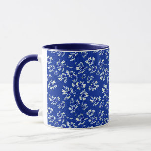 Caneca padrão floral branco e azul