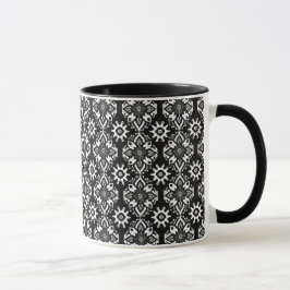 Caneca Padrão Floral Branco e Preto-Chico