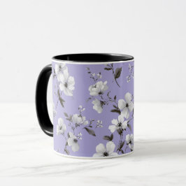 Caneca Padrão Floral Branco Flor de Lavanda Suave