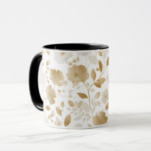 Caneca Padrão Floral Branco Flor de Ouro Macio Elegante