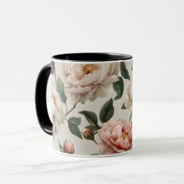 Caneca Padrão Floral Branco Peônia Rubor Feminino