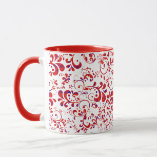 Caneca Padrão floral branco-vermelho-branco-branco