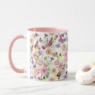 Caneca Padrão Floral Campo de Flores em Aquarela