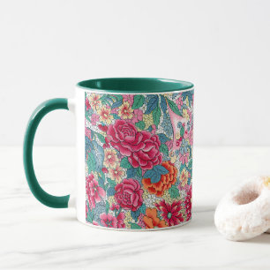 Caneca Padrão Floral Chinês Colorido