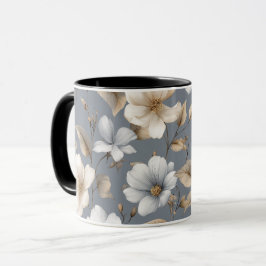 Caneca Padrão Floral Cinza Flor Neutro Chic