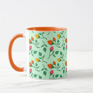 Caneca Padrão floral com flores rosa coloridas