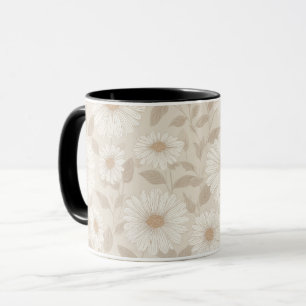 Caneca Padrão Floral Creme de Girassol Neutro Suave