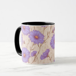Caneca Padrão Floral Creme de Margarida Lilás Delicado