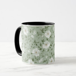 Caneca Padrão Floral Creme Flor Suave Verde