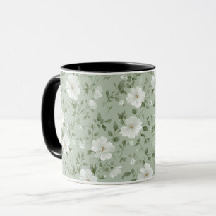 Caneca Padrão Floral Creme Flor Suave Verde